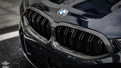 BMW 8系G14 G15 G16 LCI雙格柵碳纖維水箱護罩 T-346